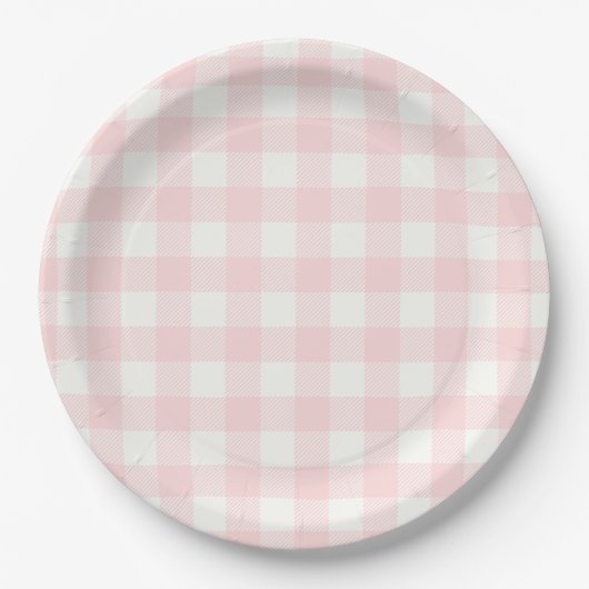 Roze Baby shower Gingham Papieren Bordje (Voorkant)