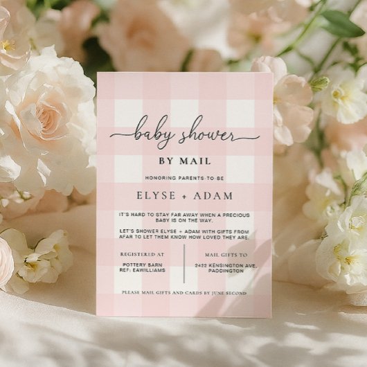 Roze Baby shower Gingham per post Kaart