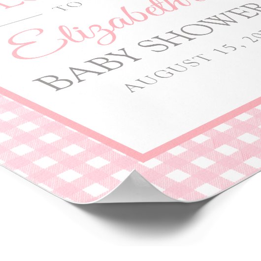 Roze Baby shower Gingham WelkomstPoster Poster (Hoek)