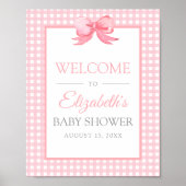 Roze Baby shower Gingham WelkomstPoster Poster (Voorkant)