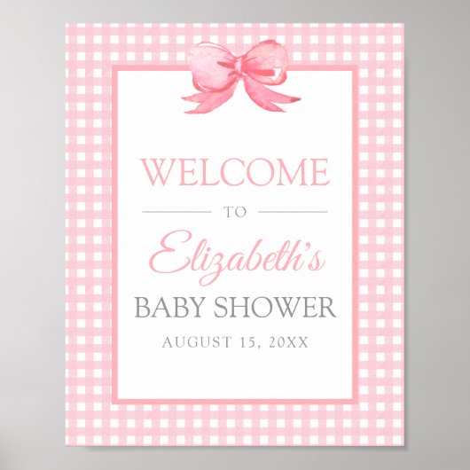 Roze Baby shower Gingham WelkomstPoster Poster (Voorkant)