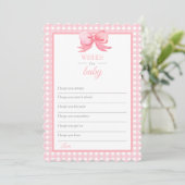 Roze Baby shower Gingham Wishes for Baby Kaart (Staand voorkant)