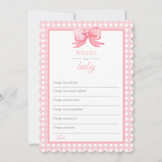 Roze Baby shower Gingham Wishes for Baby Kaart