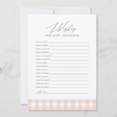 Roze Baby shower Gingham Wishes for Baby Kaart (Voorkant)