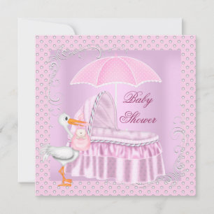 Roze Baby shower Girl Umbrella Bassinette Kaart