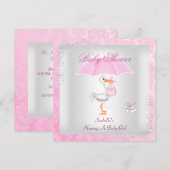 Roze Baby shower Girl Umbrella Damask Kaart (Voorkant / Achterkant)