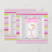 Roze Baby shower Girl Umbrella Snoep Stripe Kaart (Voorkant / Achterkant)