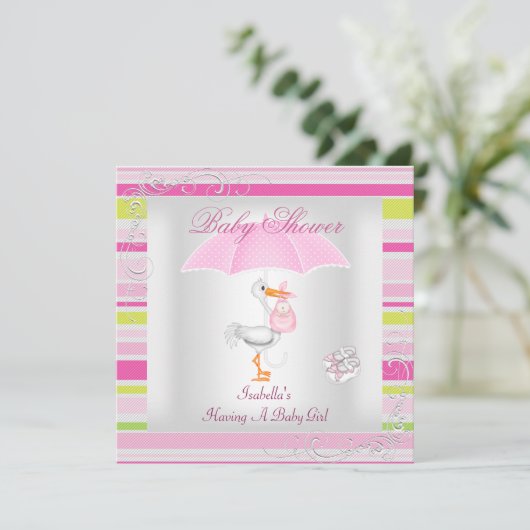 Roze Baby shower Girl Umbrella Snoep Stripe Kaart (Staand voorkant)