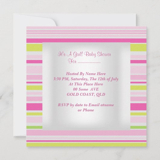 Roze Baby shower Girl Umbrella Snoep Stripe Kaart (Achterkant)