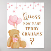 Roze Baby shower gissen spel teken Teddy Bear Poster (Voorkant)
