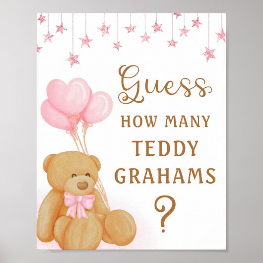 Roze Baby shower gissen spel teken Teddy Bear Poster (Voorkant)
