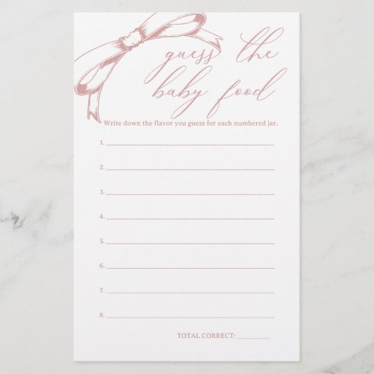  Roze Baby shower Guess Baby Food Game Flyer (Voorkant)