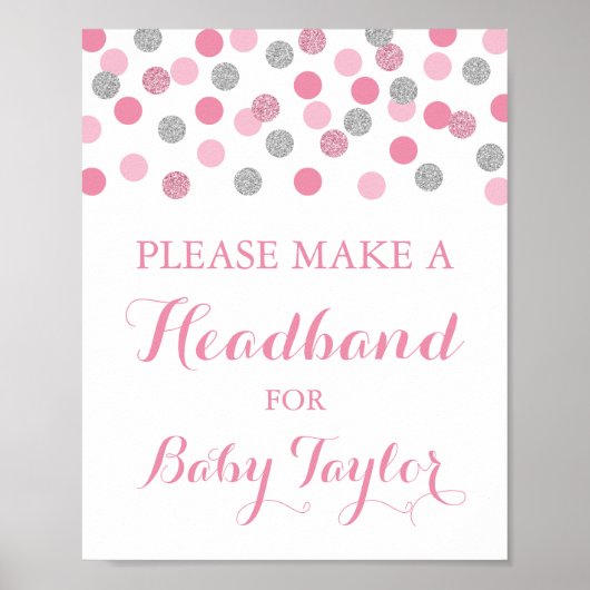 Roze Baby shower Headband Station Sign Poster (Voorkant)