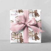 Roze Baby shower Het is een meisje Teddy Bear Inpakpapier Vel