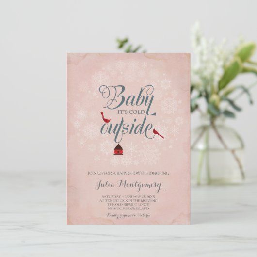  Roze Baby shower Het is koud buiten de winter Kaart (Staand voorkant)