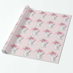 Roze baby shower inpakpapier vintage