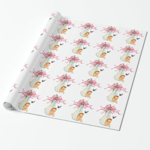 Roze baby shower inpakpapier vintage