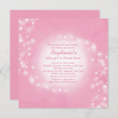 Roze Baby shower Invitation Wintersneeuwvlokken Kaart (Voorkant / Achterkant)