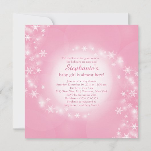 Roze Baby shower Invitation Wintersneeuwvlokken Kaart (Voorkant)