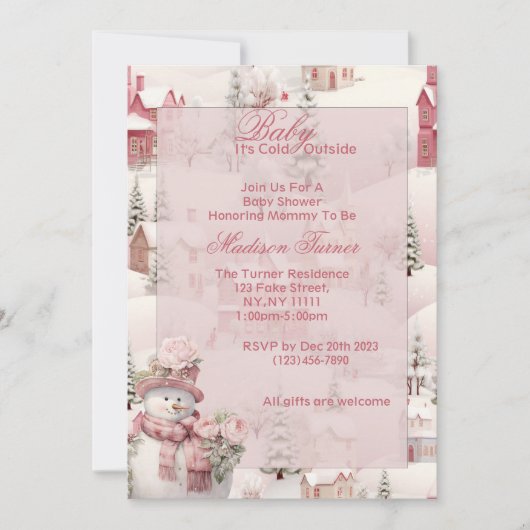 Roze Baby shower Invitation - Winterthema Kaart (Voorkant)