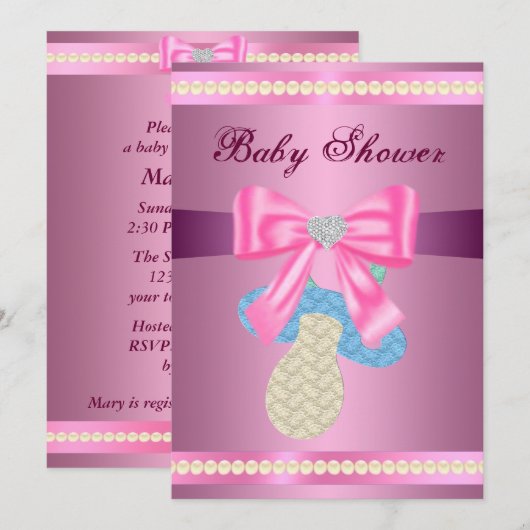 Roze Baby shower Kaart (Voorkant / Achterkant)