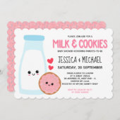 Roze Baby shower Kawaii Melk en koekjes Kaart (Voorkant / Achterkant)