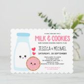 Roze Baby shower Kawaii Melk en koekjes Kaart (Staand voorkant)