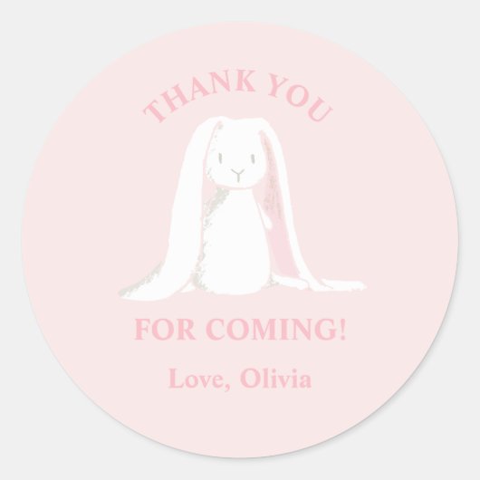 Roze baby shower konijntje ronde sticker (Voorkant)
