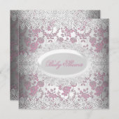  roze Baby shower Lace Damask Kaart (Voorkant / Achterkant)