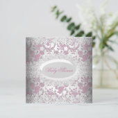  roze Baby shower Lace Damask Kaart (Staand voorkant)