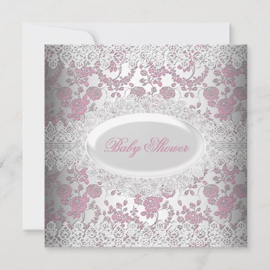  roze Baby shower Lace Damask Kaart (Voorkant)