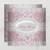  roze Baby shower Lace Damask Kaart (Voorkant / Achterkant)