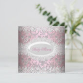  roze Baby shower Lace Damask Kaart (Staand voorkant)