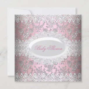  roze Baby shower Lace Damask Kaart