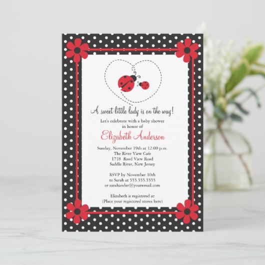 Roze Baby shower Ladybug Kaart (Staand voorkant)