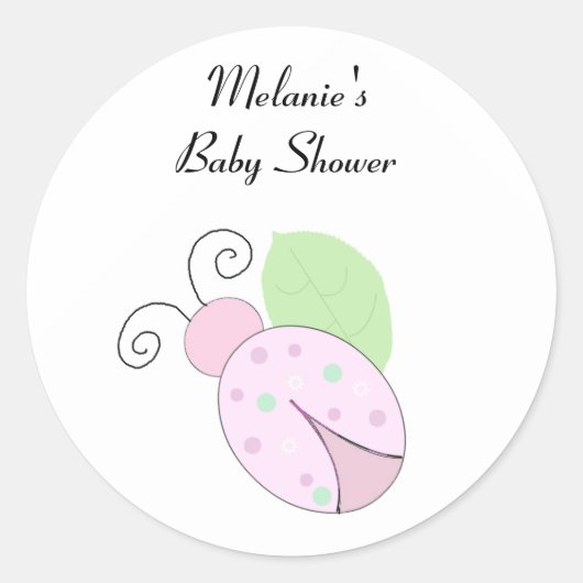 Roze Baby shower Ladybug Ronde Sticker (Voorkant)