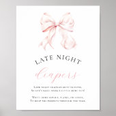 Roze Baby shower Late Night Luiers Tafelteken Poster (Voorkant)