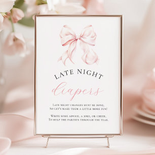 Roze Baby shower Late Night Luiers Tafelteken Poster