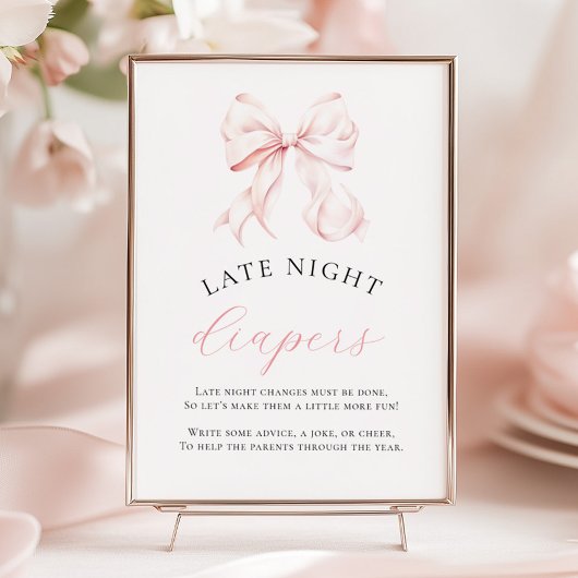 Roze Baby shower Late Night Luiers Tafelteken Poster
