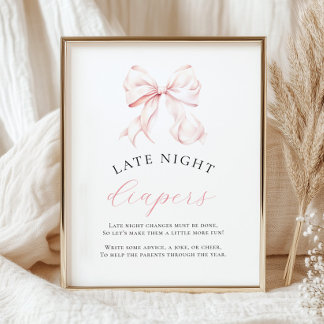 Roze Baby shower Late Night Luiers Tafelteken Poster