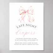 Roze Baby shower Late Night Luiers Tafelteken Poster (Voorkant)