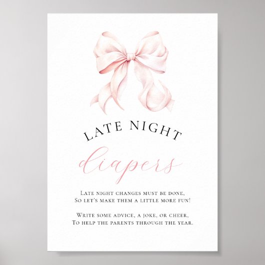 Roze Baby shower Late Night Luiers Tafelteken Poster (Voorkant)
