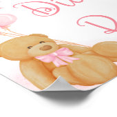 Roze Baby shower Luier Raffle Teddy Bear Poster (Hoek)