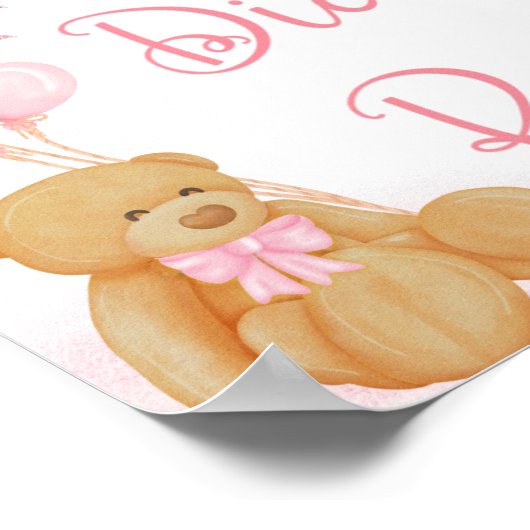 Roze Baby shower Luier Raffle Teddy Bear Poster (Hoek)