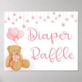 Roze Baby shower Luier Raffle Teddy Bear Poster (Voorkant)