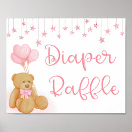 Roze Baby shower Luier Raffle Teddy Bear Poster