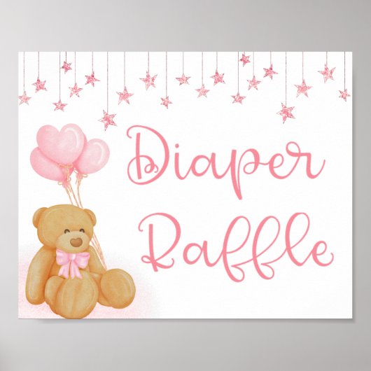 Roze Baby shower Luier Raffle Teddy Bear Poster (Voorkant)