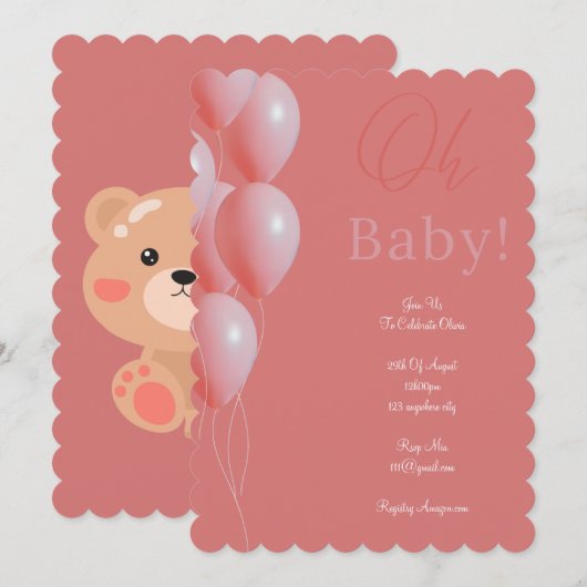 roze baby shower meisje kaart (Voorkant / Achterkant)