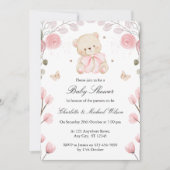 Roze Baby shower Meisje Teddy Bear Uitnodiging (Voorkant)