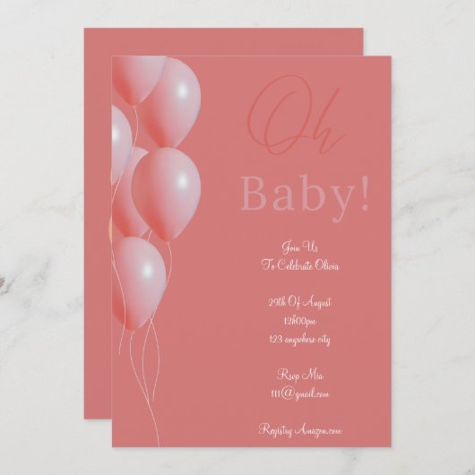roze baby shower meisje uitnodigingskaart save the date (Voorkant / Achterkant)